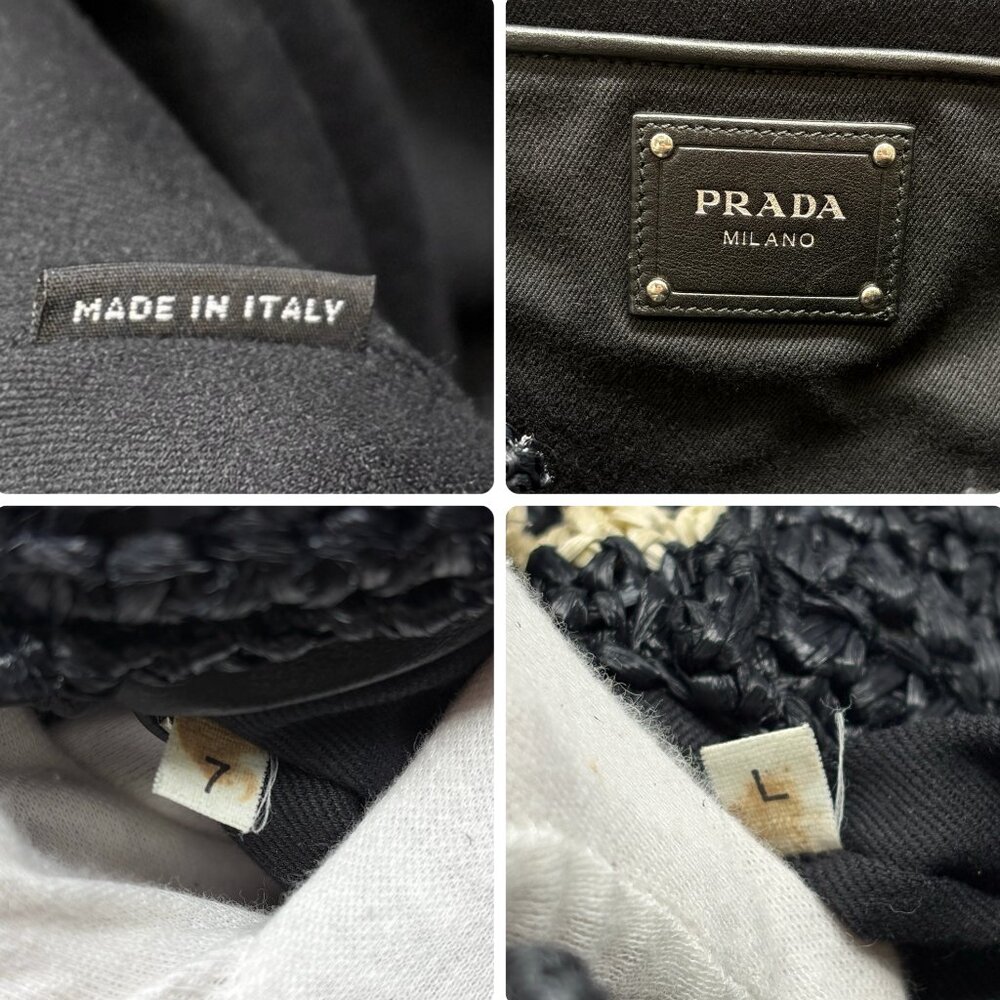 PRADA Vintage Triangle Logo Canapa Tote Bag Handbag Black Beige Raffia [106401] - Picture 15 of 15
